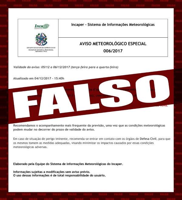 Instituto emite comunicado sobre boatos de chuva no Espírito Santo