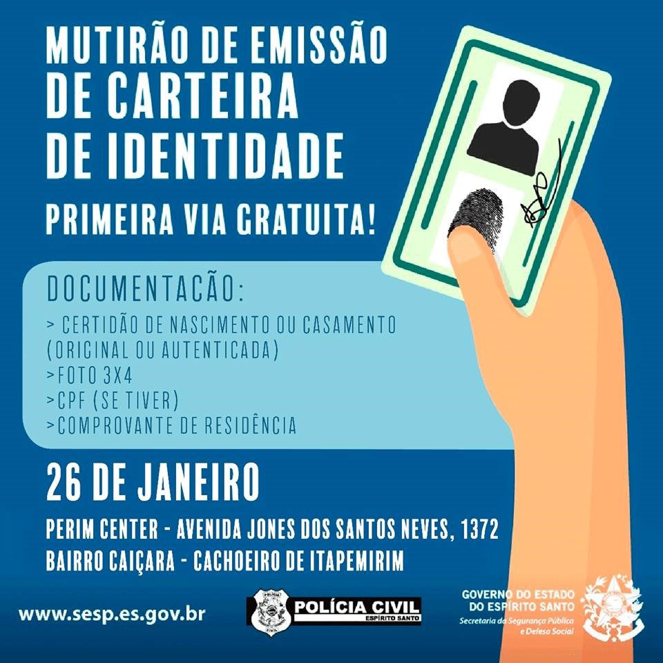 Primeiro mutirão do ano para emissão de carteiras de identidades será em Cachoeiro de Itapemirim