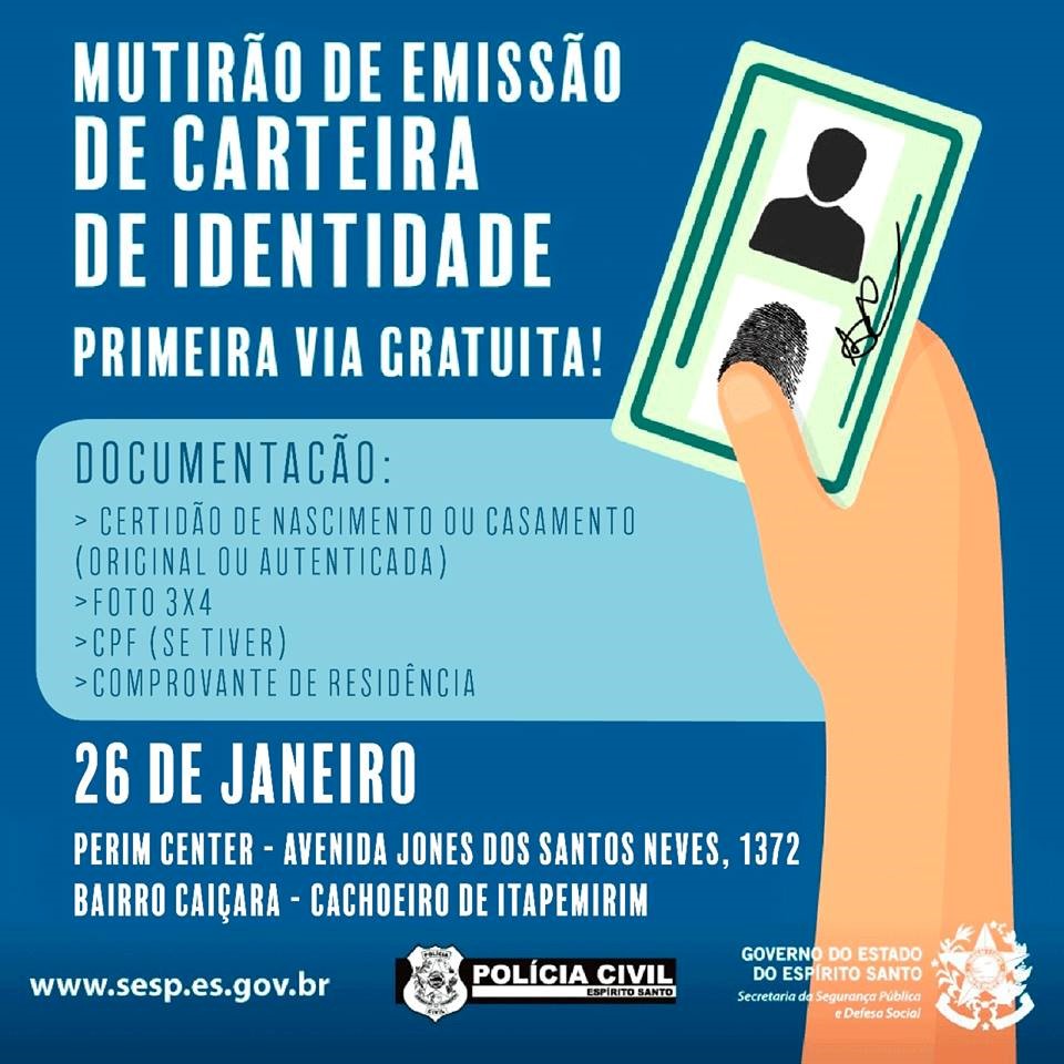 Primeiro mutirão do ano para emissão de carteiras de identidades será em Cachoeiro de Itapemirim