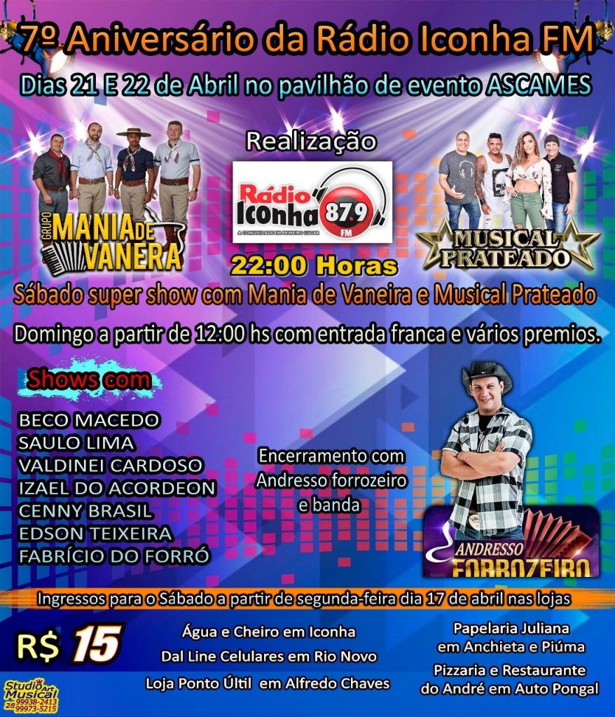 7º aniversário radio iconha 878x1024 - TÁ CHEGANDO O 7º Aniversário da Rádio Iconha FM !!