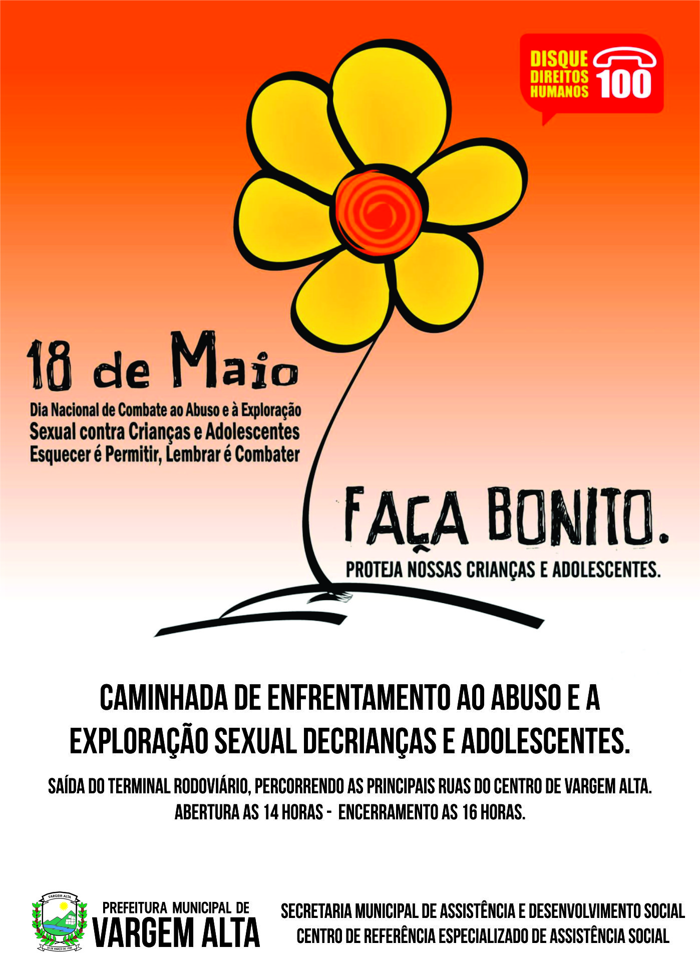 Vargem Alta: Campanha 18 de Maio – Dia Nacional de Combate ao Abuso e a Exploração Sexual de Crianças e Adolescentes