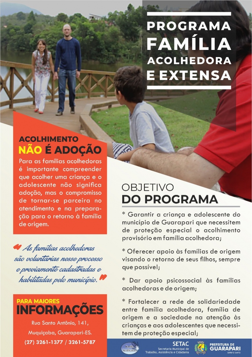 Setac realiza cadastramento de famílias interessadas em participar do Programa Família Acolhedora e Extensa de Guarapari