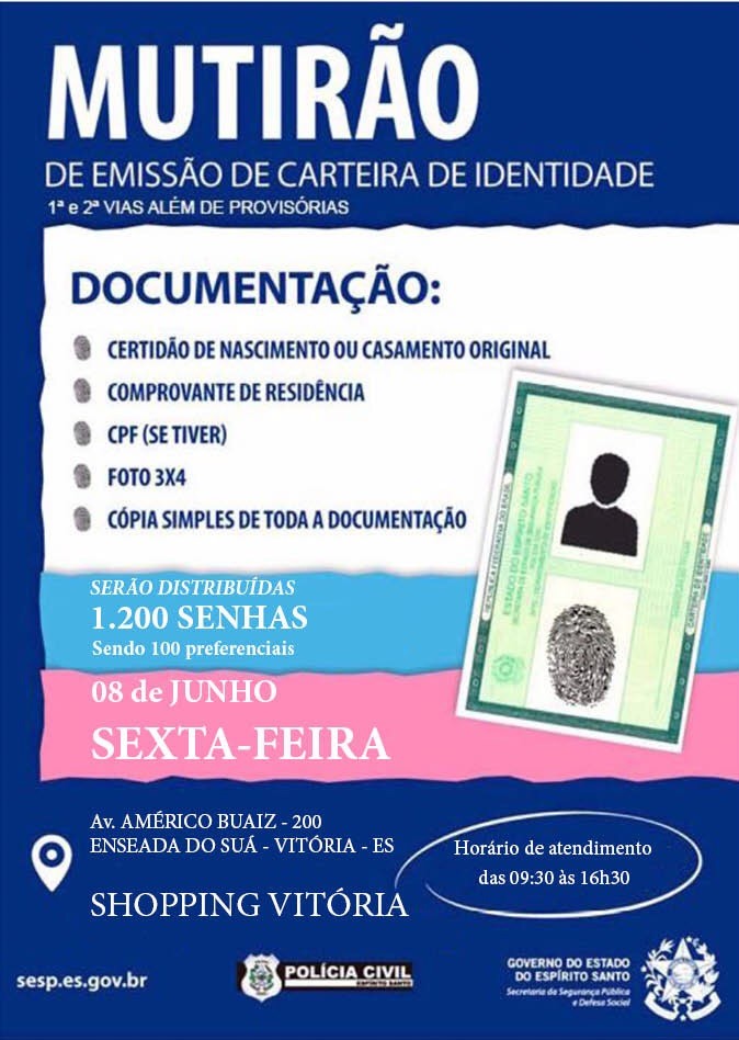 Mutirão para emissão de carteiras de identidade no Shopping Vitória