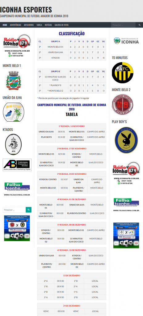 screencapture iconhaesportes folhaiconha br 2018 11 30 06 42 05 463x1024 - Site Folha Iconha lança plataforma para divulgar o Campeonato Municipal