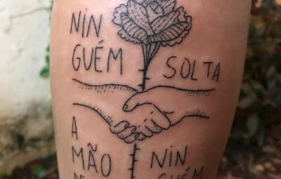 tatoo3 400x255 - Criadora do 'ninguém solta a mão de ninguém' tatua em professora mineira o desenho que viralizou na internet