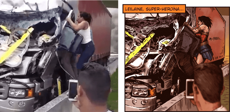 Imagem da mulher salvando motorista vira HQ e bomba na internet