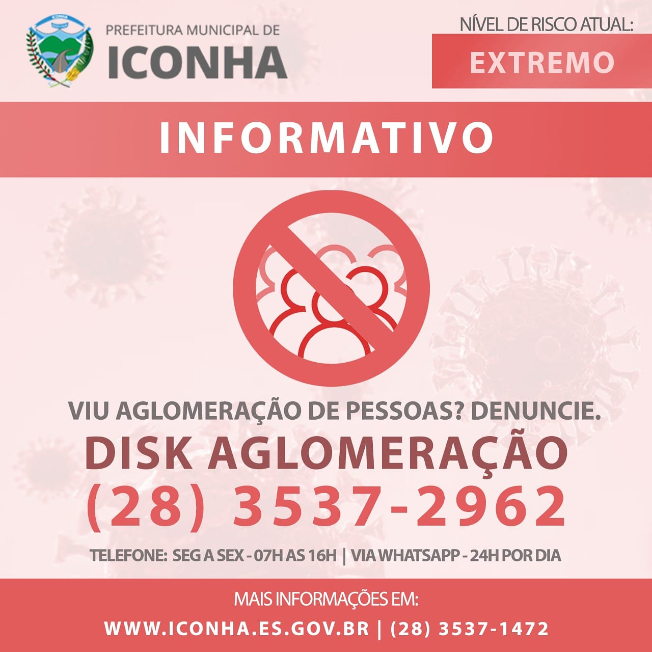 Prefeitura de Iconha cria “disk aglomeração” para tentar conter o avanço do coronavírus.