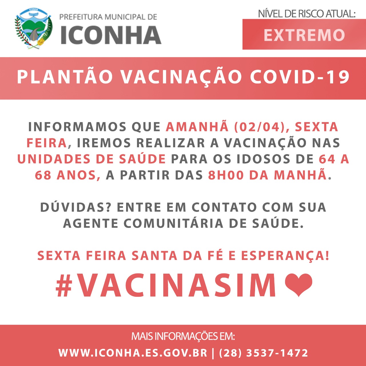 Sexta-feira (02) é dia de vacinação contra a Covid-19 em Iconha