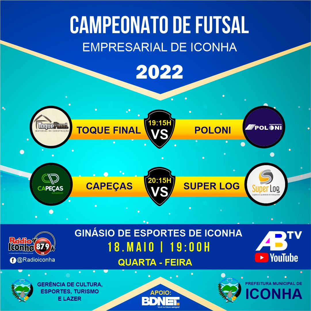 Rodada da Copa empresarial de Futsal de Iconha tem mais dois jogos nesta quarta-feira com transmissão ao vivo pela ABTV no youtube
