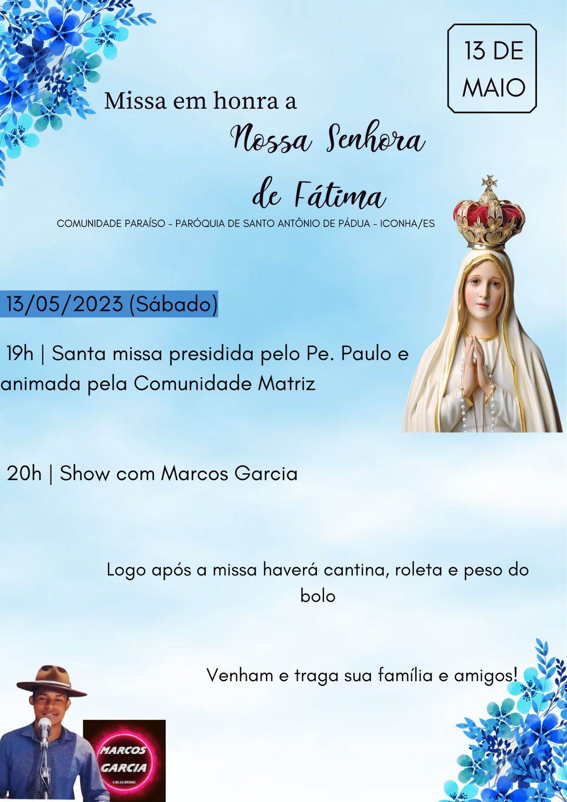 Bairro Paraiso em Iconha Celebra Nossa Senhora de Fatima no Próximo sábado