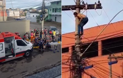 choque 400x255 - Homem sobe em poste, toma choque e cai no meio da rua em Guarapari