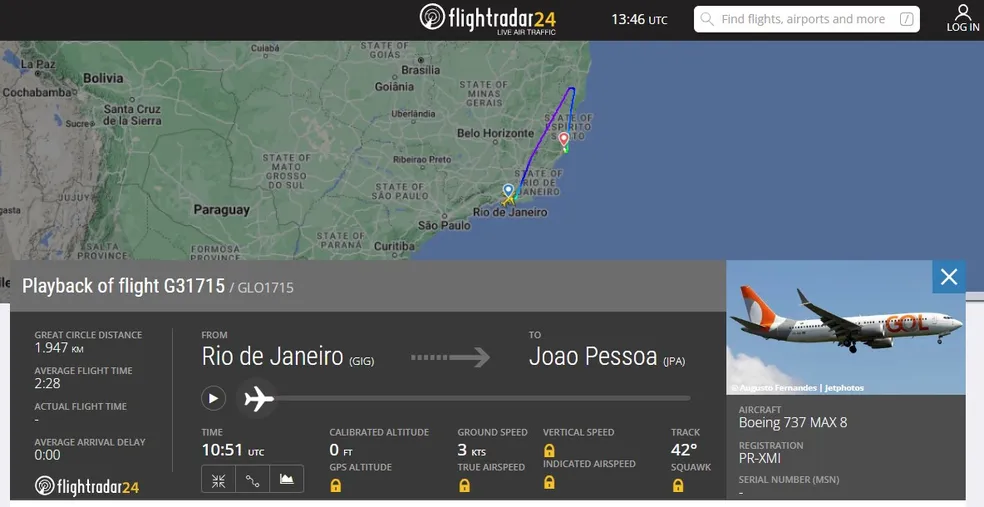 voo rio - Com apenas um motor funcionando, avião da Gol desvia de rota e faz pouso de emergência em Vitória