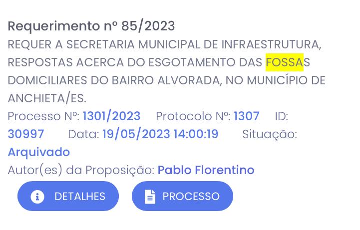 001 - Vereador Pablo Florentino pede saneamento básico nos bairros de Anchieta , com urgência