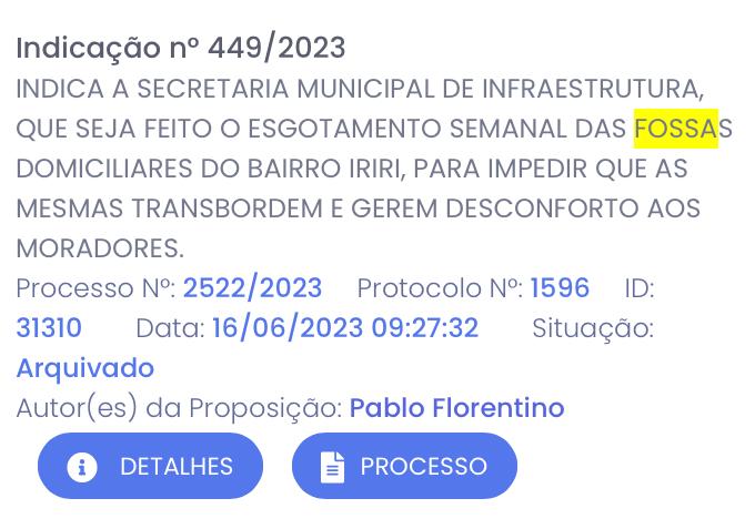 02 - Vereador Pablo Florentino pede saneamento básico nos bairros de Anchieta , com urgência