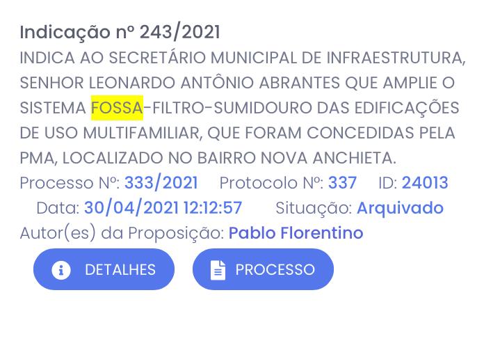 05 - Vereador Pablo Florentino pede saneamento básico nos bairros de Anchieta , com urgência