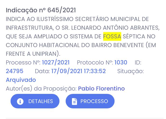 07 - Vereador Pablo Florentino pede saneamento básico nos bairros de Anchieta , com urgência