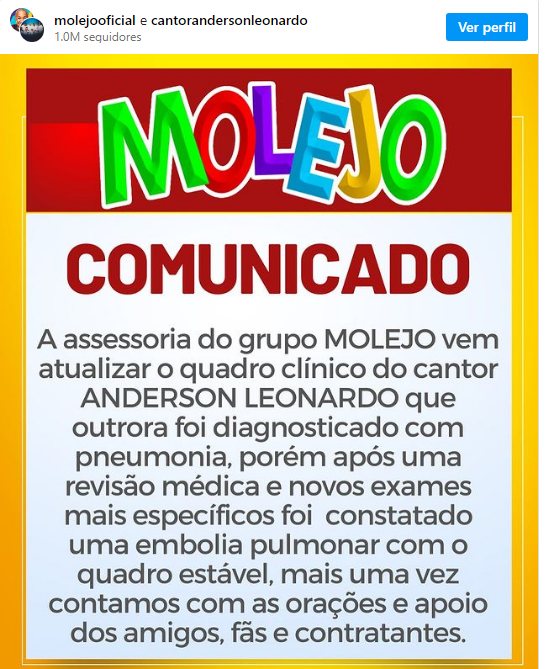Sem titulo - Anderson Leonardo, vocalista do Molejo, é internado no Rio com embolia pulmonar