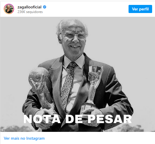 01 - Morre Zagallo, maior campe&atilde;o da Copa do Mundo, aos 92 anos