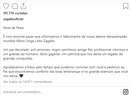 02 - Morre Zagallo, maior campe&atilde;o da Copa do Mundo, aos 92 anos