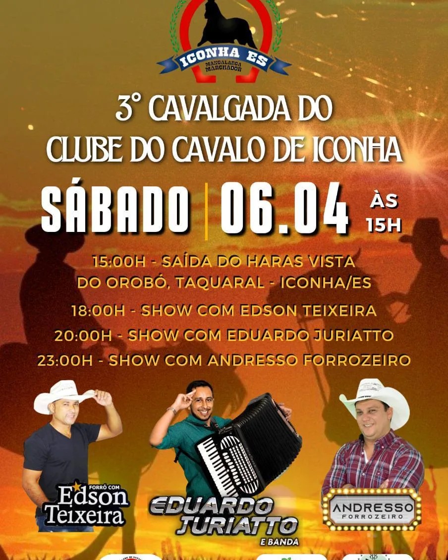 3º Cavalgada do Clube do Cavalo de Iconha  acontece neste sábado (06), no Parque de Exposições da Cidade