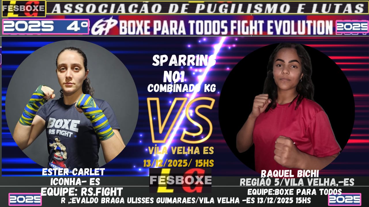 Sparring Nº 01 do GP Boxe Para Todos Fight Evolution promete grande espetáculo entre Ester Carlet e Raquel Bichi em Vila Velha