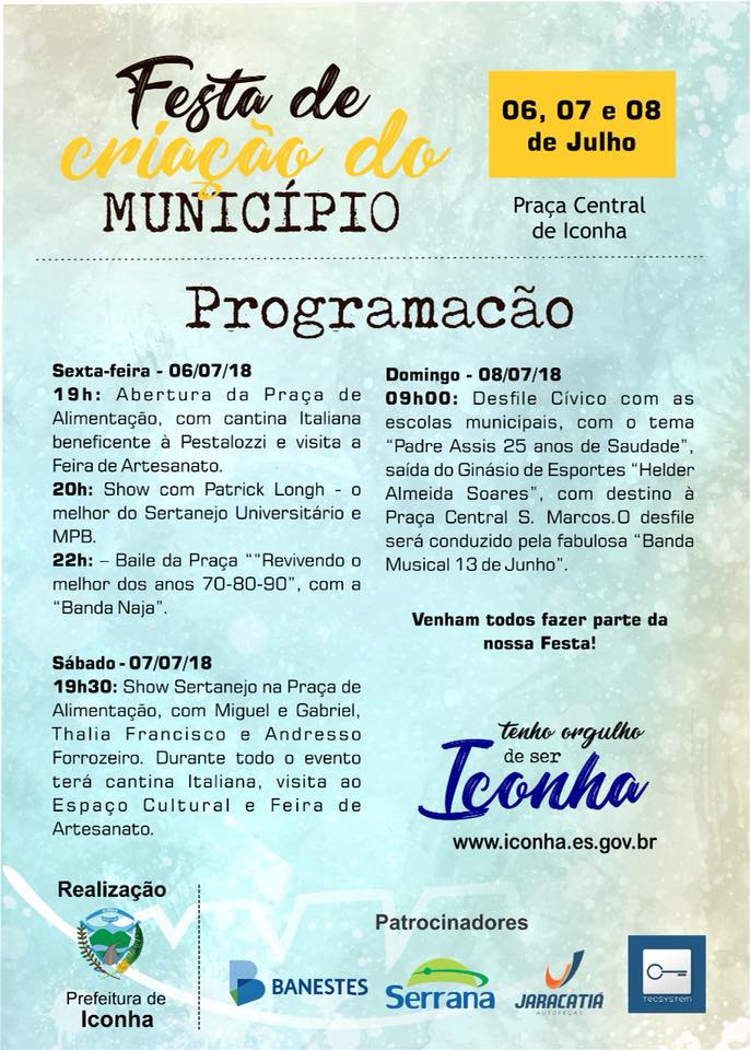 Prefeitura de Iconha divulga programação oficial da Festa do Município