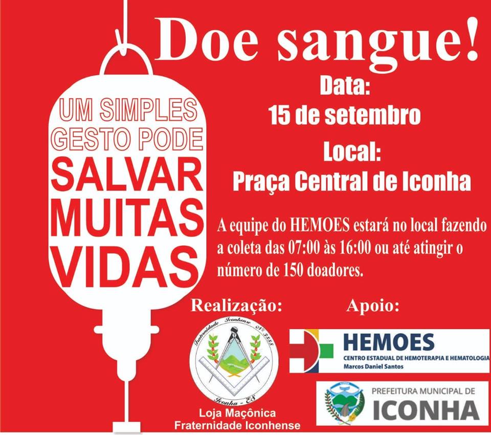 Iconha : Doe sangue – 15 de setembro na praça central
