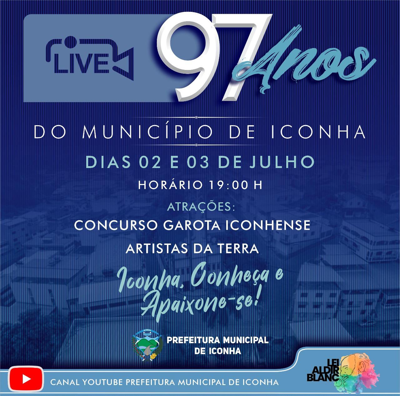 Prefeitura comemora aniversário da cidade com live, participação de artistas locais e concursos