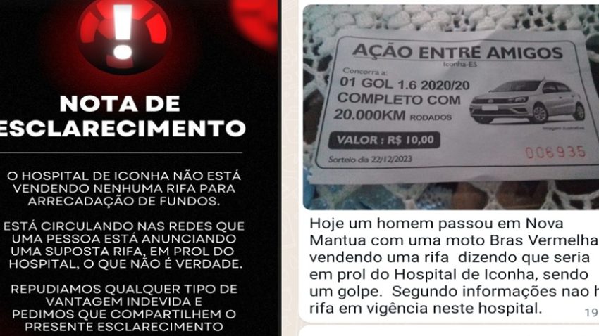 É golpe , Golpista vende rifas fakes em prol do Hospital de Iconha