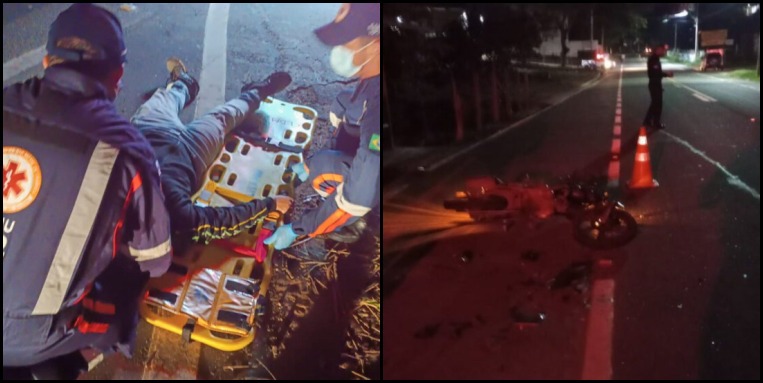 Acidente envolvendo motociclista e carro deixa ferido em Anchieta