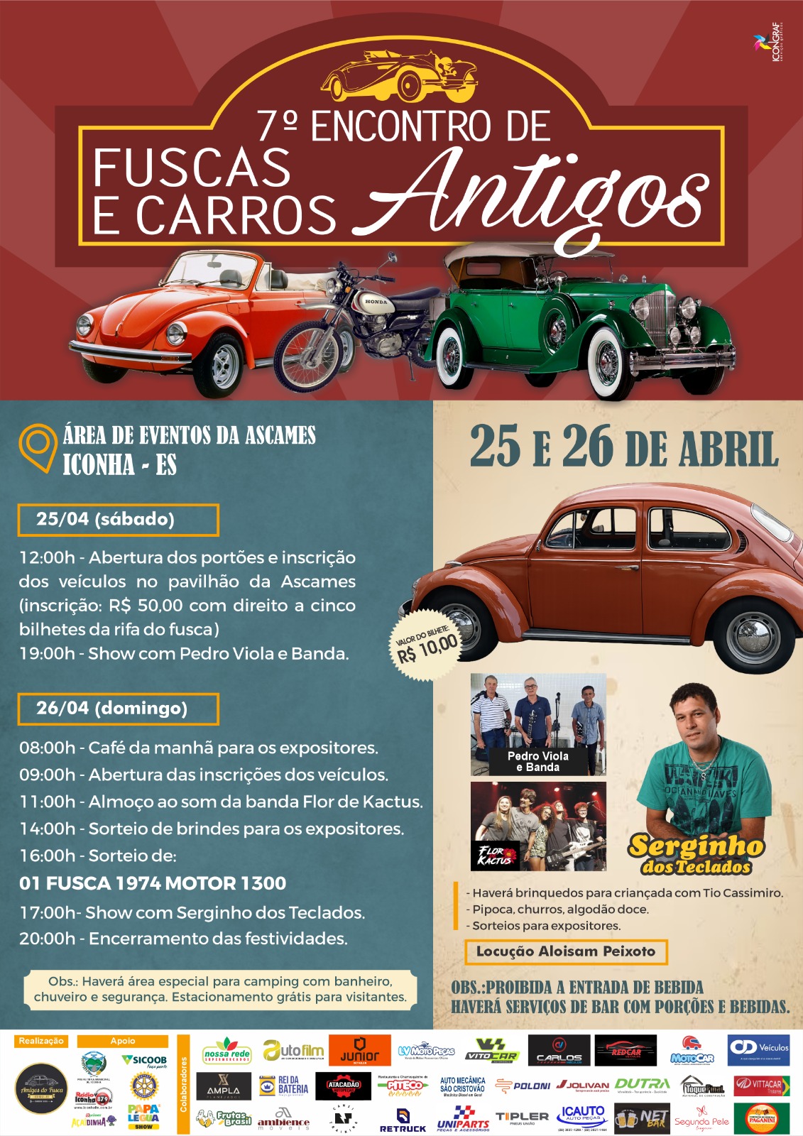 7º Encontro de Fuscas e Carros Antigos movimenta Iconha neste fim de semana